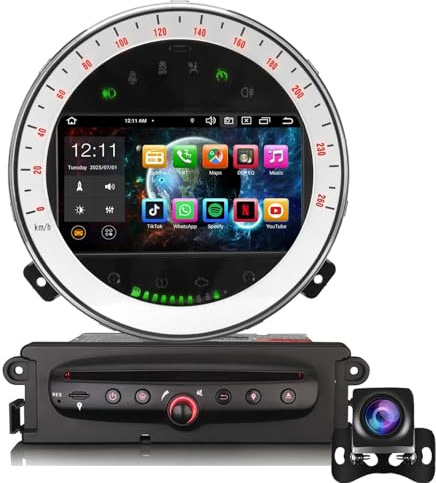 Radio para Coche Doble DIN de 7 Pulgadas para Mini Cooper R56 S Countryman - Estéreo Android con Bluetooth, WiFi 4G, USB, Controles en el Volante y cámara (2G+32G) - Experiencia de Audio mej