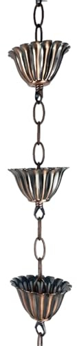 Tressify 3.3 Ft Copper Alloy Rain Chain With Lotus Cups, Vintage Gutter Downspouts For Garden & Courtyard, Decorative Alternative To Traditional Systems