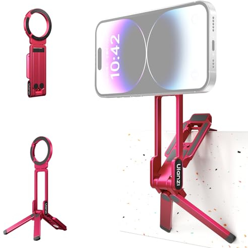 ULANZI MA38 Trépied magnétique 4 en 1 en Aluminium Forme de Mousqueton, Support Pliable pour Smartphone, Double trépied de Poche, Mini Perche à Selfie Compatible avec iPhone 17 16 15 14 13 12, Rose