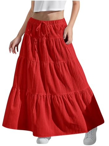 Slxbear Jupes maxi d'été plissées longues et fluides à taille haute - Jupe décontractée - Jupe de voyage évasée - Tenue scolaire pour enfants de 4 à 15 ans
