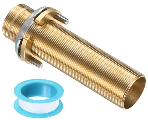 QUARKZMAN Wasserhahn Anschluss M32x120mm, Messing Gewinderohr und Dichtband | Verlängerungsrohr mit Anti-Lockermutter für Installation von Wasserleitungen und Wasserhähnen