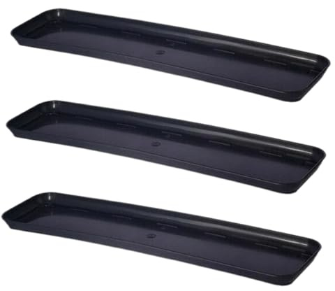 pokm toolsmarket - 3er Set Untersetzer für Blumenkasten 30cm, wetterfest, Hell Anthrazit Farbe, 3 STK. Abtropfschale Unterlage für Pflanzkästen, EU-Herstellung, für Fensterbank & Balkon