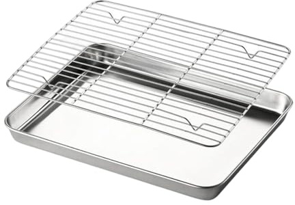 Stainless Steel Baking Sheet Tray with Rack Set, Easy Clean Small Sheet Plate for Oven Cooking Roasting, Dishwasher Safe Baking Tray with Cooling racksss for Kitchen