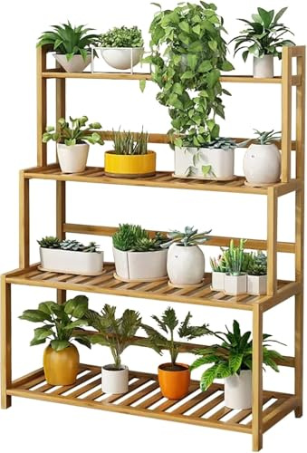 Supporto in bambù Mensola Angolare per Interni Ed Esterni Grande Supporto per Vasi Alti Espositore Portavasi da Fiori A più Livelli Mensole da Giardino Scala, 80x33x103cm