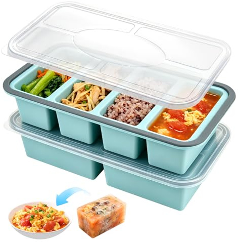 2pcs Silicone Freezer Moulds with Lids, Soup Freezer Containers Steel | Reinforced Rim Stackable Ice Cube Tray with lid, 2x500ml, 4x250ml Cubes for Broth Sauce Meal Prep Leftovers Oven Safe