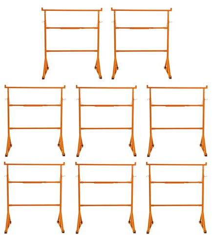 Trestle Stand x 8 Heavy Duty Builders Trestles Twin Pack Portable Saw Horse Work Table Bench Adjustable Height 105-185cm Non Slip Feet 200kg Load Capacity Each Powder Coated Steel Tool Tray Hooks