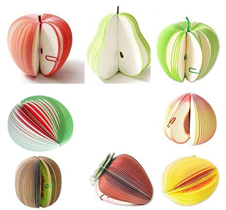 Gemischte Neuheit 3D-Fruchtform-Notizblöcke Ungewöhnlicher Notizblock für Geschenkbüros Sie haben acht Arten: Apfel, grüner Apfel, Birne, Wassermelone, Kiwi, Orangen, Erdbeeren, Pfirsiche 8er-Set