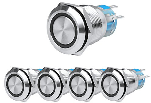 Larcele 19mm Momentan Knöpfe Drücken Taster Druckknopf mit Kontrollleuchte, Wasserdicht,5 Stück JSANKG-07 (Momentan,Licht Blau)