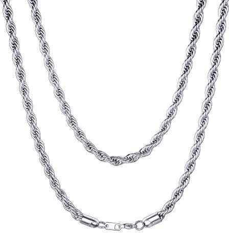 ChainsHouse edelstahl Kordelkette Silber 51cm Twist Seil Ketten herren mit Geschenkebox für damen herren