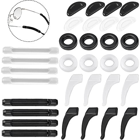 16 Paar Brille Nasenpads Antirutsch Silikon Nasenpads Weiche Brillen Antirutsch Halter Rutschfeste Gläser Ohrhaken Brillen Ohr Pads für Sportbrillen Sonnenbrille Lesebrillen, Schwarz und Transparent
