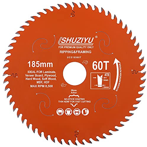 LSHUZIYU, 185mm 60T, Trait De Coupe Super Fin 1.6mm. Trou 30mm. Lame De Scie Circulaire À Bois