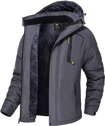 QPNGRP Mens Waterproof Ski Snowboard Jacket Windproof Winter Snow Coat Cation Darkgray 4XL-Large