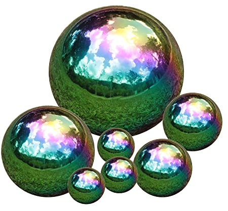 Kesywale Dekoratives Kugel-Set, 7 Stück, 50–150 mm, Spiegelkugel, Gartenkugeln, Tafelaufsatz, Kugeln für Zuhause, Outdoor-Dekoration, Ornament (Regenbogen)
