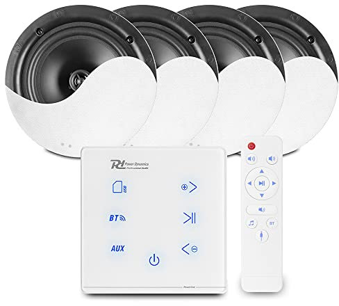 Power Dynamics Powerline Bluetooth Ceiling Speaker Kit – A100W In-Wall Amplifier with 4x NCSS6 6.5 Ceiling Speakers, Home Audio HiFi Music System, Wireless Streaming, Easy Install (White)