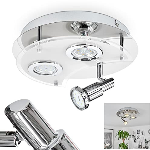 HOFSTEIN Deckenleuchte Morges, Deckenlampe aus Metall/Milchglas in Chromfarben/klar satiniert, verstellbare Leuchte, ideal für das Badezimmer geeignet, 3 x GU10 3, IP44, Esszimmer, Küche, Wohnzimmer