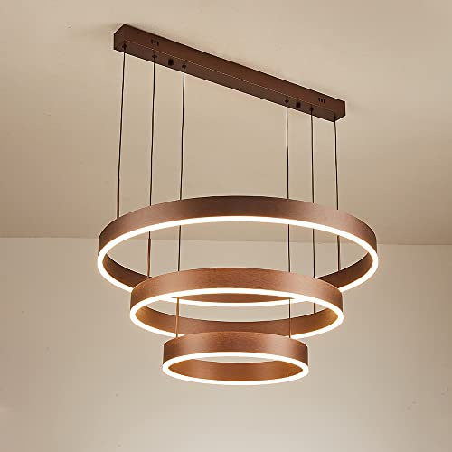 Eurotondisplay LED Pendelleuchte Hängelampe mit FernbedienungLichtfarbe/Helligkeit einstellbar dimmbar LED Wohnzimmerleuchte Kronleuchte Pendelleuchte (6053-3 Ringe Kaffeefarbe)