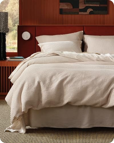 Bedsure Cotton Duvet Cover King - 100% Cotton Waffle Weave Beige Duvet Cover King Size, GentleSoft™ and Breathable Bedding Set for All Season, 3 Pieces, 104x90