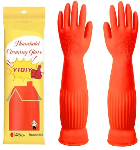 YIOIY Reinigungshandschuhe, wasserdichter und ölbeständiger Gummihandschuh für Küchenreinigung, Kleidung, Reinigung, Haushaltsreinigung, Geschirrspülen, Autowäsche, Haustierpflege (Rot, L)