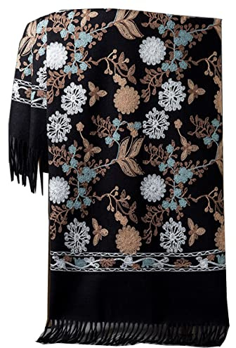 GFM® Broderad kashmirtextur ull pashminasjal - höst-vinter -julklapp (EMBSHL-A), 2-kl-svart, L