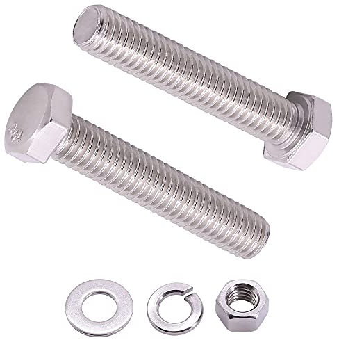 Bullone esagonale M12-1,75 x 70 mm (4 set) con dado esagonale, rondelle piatte grandi e rondelle di bloccaggio, filettatura completamente grossa, acciaio inossidabile 304 18-8