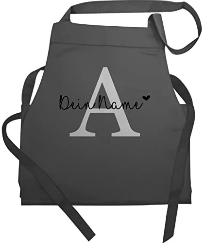 Schürze - und Initialen - Buchstabe Name anpassbar Herzchen I Geschenk Anfangsbuchstabe mit Name - 60x87 - Anthrazit - kochschürze selbst gestalten buchstaben a küchenschürze