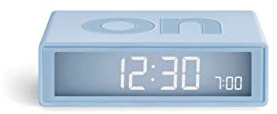 Lexon Flip+ Travel Digital Alarm Clock, Reversible On/Off Faces Small Travel Clock with LCD display & Touch Sensor Light, Battery operated, Rubber - Light Blue