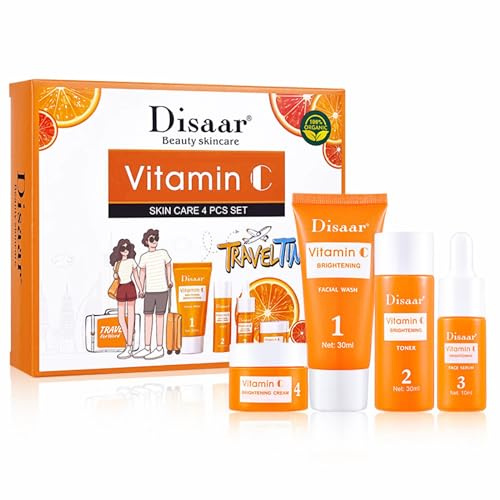 mercham Skincare Set Gifts for Teenage Girls-Vitamin C Serum for Womens Gift Sets, Includes Cleanser-Toner-Serum-Face Cream, Moisturizing & Brightening Facial Kit, Preppy Skincare Set - All Skin Types