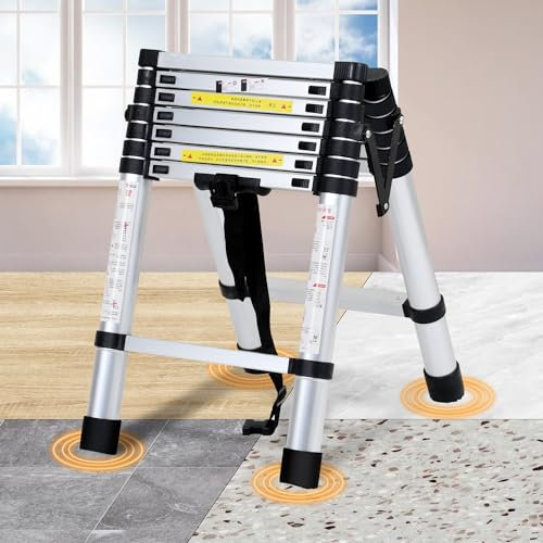 Eulenke 1,7 m + 2,0 m scala alluminio - 5 + 6 gradini scaletta pieghevole - 150 kg Capacità portante - multifunzione scala allungabile