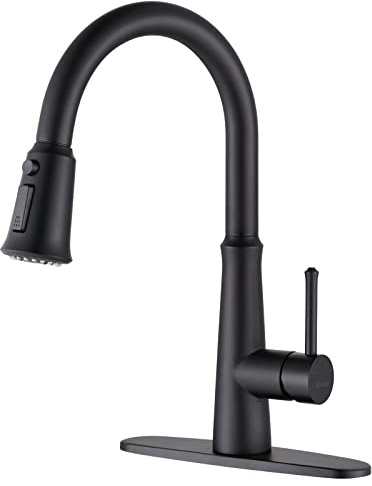 WOWOW Matte Black Kitchen Faucets with Pull Down Sprayer, Stainless Steel Kitchen Sink Faucet Kitchen Faucet for Sinks 1 or 3 Hole Kitchen Tap Modern 360 Swivel High Arc Single Hole RV Kitchen Faucet