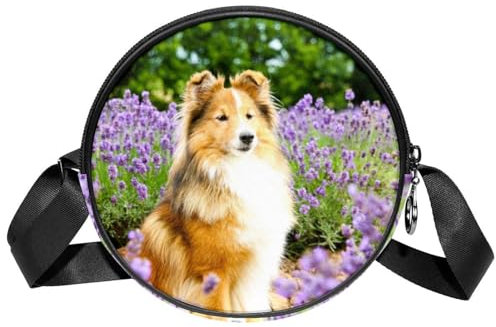 FVQL Runde Umhängetasche, runde Umhängetasche Handtasche, Lavendel- und Hundemuster