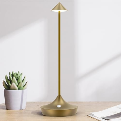 Hapfish LED Tischlampe Kabellos, Akku Tischleuchte Kabellose 6000mAh, Modern, Aluminium, Wasserdicht, Dimmbar, Tischlampen Aufladbar USB für Outdoor Nachttisch Restaurant Wohnzimmer – Bronze