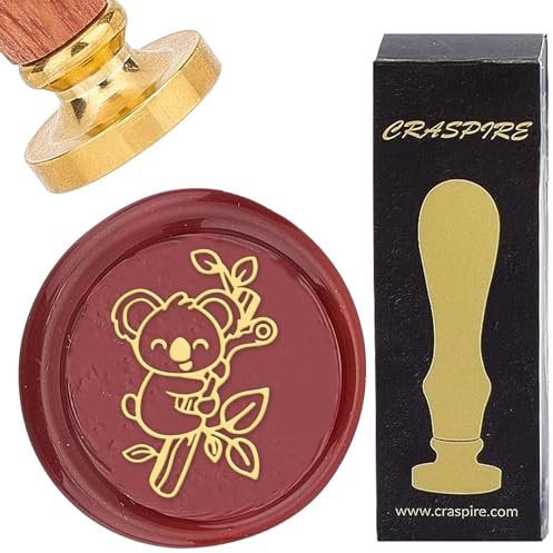 craspire Wachssiegel-Stempel, Koala-Tier, 25 mm, Siegelwachs-Stempel, Vintage, Abnehmbarer Messingkopf Mit Holzgriff Für Hochzeit, Weihnachten, Neujahr, Umschläge, Einladungen, Geschenkverpackung