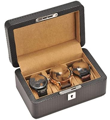 REEKOS Uhren Aufbewahrungsbox Uhrenbox Uhrenschatulle Uhrenbox Mit 3 Fächern, Schmuckaufbewahrung, Organizer, Uhrenetui, Schmuckaufbewahrung, Uhrenaufbewahrungsboxen Uhrenkasten Uhrenkoffer