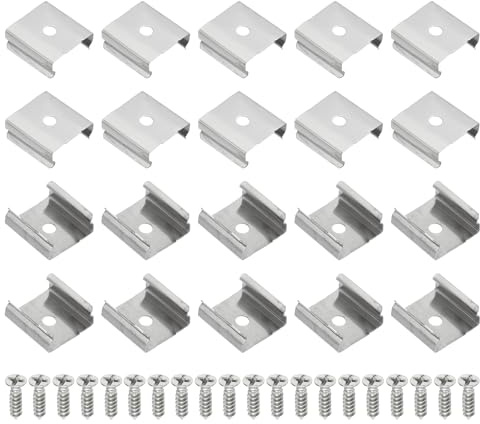 PATIKIL 60 Stück LED-Streifen Clips, Edelstahl Befestigungsklammern Halterung mit Schrauben für 16mm bis 17mm LED-Streifen Beleuchtungskabel