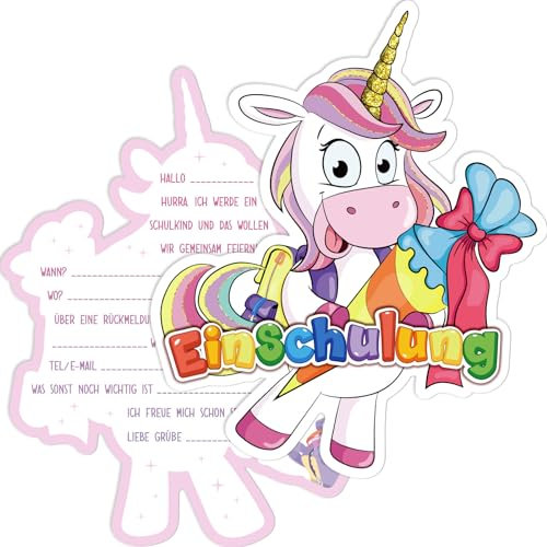 COLOFALLA 12 Stücke Einschulung Einladungskarten Einhorn Einschulung Einladungskarten zum Schulanfang Einladungen für Mädchen Jungen zum Schulbeginn Einschulungsfeier