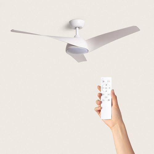 TECHBREY - Deckenventilator Eubea 132 cm | 6 Geschwindigkeiten | Leiser DC-Motor | Sommer-/Wintermodus | LED-Kompatibilität | Energieeffizient, Acrylnitril-Butadien-Styrol, Weiß