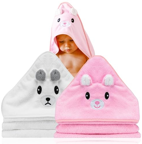 2 Stück Kapuzenhandtuch 80x80cm - Baby Erstausstattung - Badetuch mit Tiermotiv - Bademantel