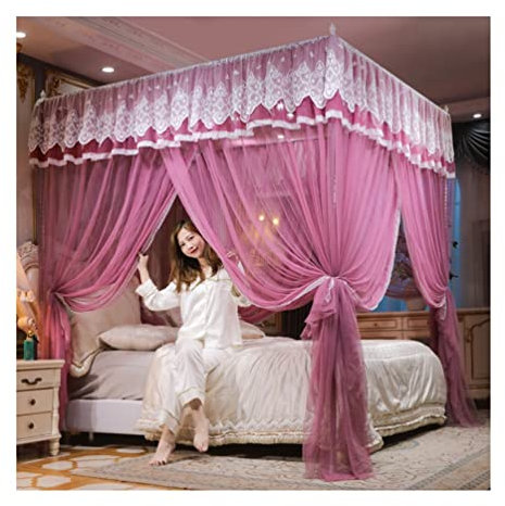itonc Bett Vorhang Sommer Luxus Überdachung europäischen Stil Palast Schlafzimmer Dekoration Spitze Bett Vorhang, 120/150/180/200Cm (Farbe : Lila, Größe : 180X200Cm/71X79In)