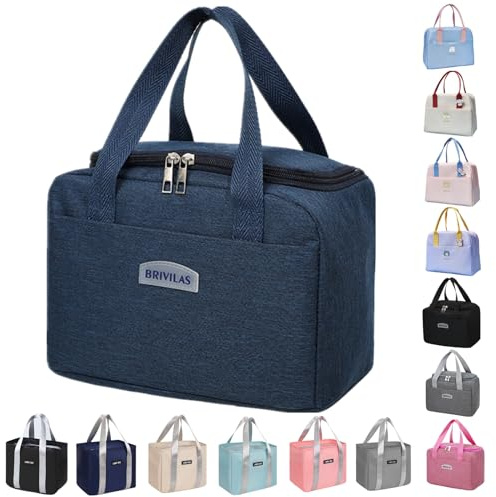 WUWYOUWL Insulated Lunch Bag Large Capacity Foldable Cooler Bag (Navy Blue) | Cute, Reusable, Waterproof, Portable, Keep Fresh, for Women, Men, Kids and Students Picnic School Outdoor Work
