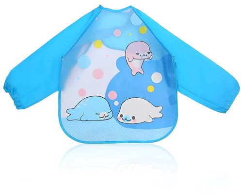 MEXRUMI 1 Pezzi Bavette Con Maniche,Bavaglino Con Maniche Impermeabile,Bavaglino Pappa,Bavaglini Svezzamento,Grembiule Svezzamento,Adatto A Bambini Da 6 A 36 Mesi Per Mangiare Disegnare E Giocare（Blu）