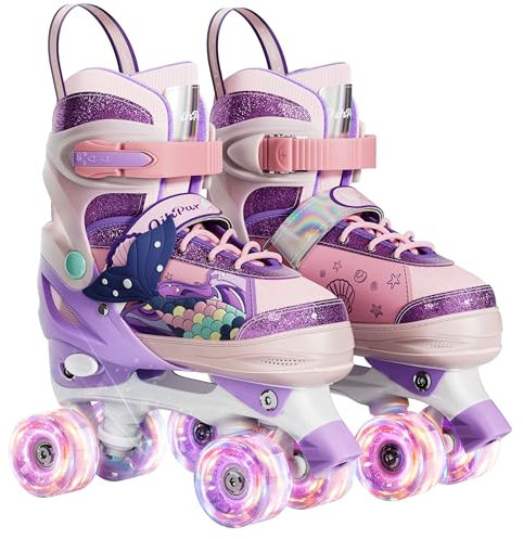 Rollschuhe für Kinder mit leuchtenden Rädern und 4 Größen einstellbar Quad Roller Skates für Mädchen und alle Anfänge (Pink, S)