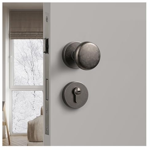 Serrure de porte ancienne en cuivre antique chinois, serrure de porte intérieure ovale en forme d'œuf, poignée de porte rétro silencieuse(Circle-Silent lock body)