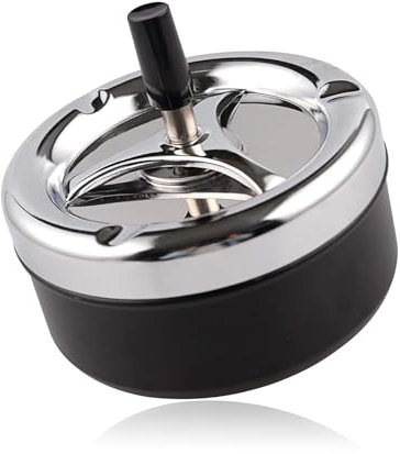 AMSNINK Moderner Aschenbecher mit Deckel - Windgeschützter Dreiholer für Home Office, Balkon, Partys, Outdoor