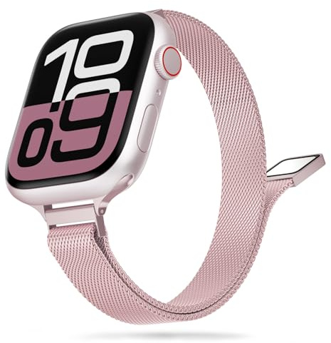 Tuocal Bracelet magnétique en métal compatible avec Apple Watch 38 mm, 40 mm, 41 mm, 42 mm, 44 mm, 45 mm, 46 mm, 49 mm, fin bracelet milanais en maille milanaise pour iWatch séries 10, 9, 8, 7, 6, 5,