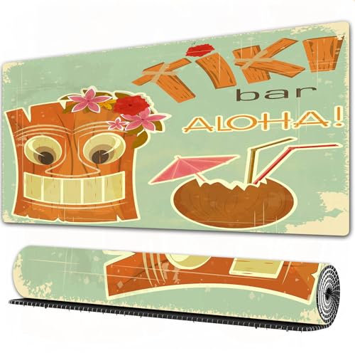 FEHWI Gaming Mouse Pad Extra Large Keyboard Mouse Mat Desk Pad Soft Smooth Surface and Anti-Slip Rubber,Tiki bar decor, old Tiki Bar invitation, fl,16x29.5 in