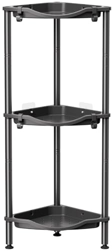 Lifewit Estanteria Ducha sin Taladro de 3 Niveles, Organizador Esquinero de Plástico para el Baño, Jabonera, Armario de Baño para Champú, Ducha, Productos para Cuidado de Piel, 34 cm (L), Negro