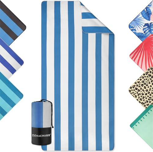 Zenacross - Telo Mare Microfibra - Asciugatura Rapida e Anti-Sabbia - Légère, fine et séchant rapidement - Asciugamano Grande Telo Mare XXL 90x180 cm - Bianco e azzurro