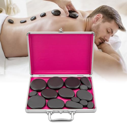 18 Pcs Hot Stones Massage Kit with Heater, Professional Electric Massage Stones Set, Warmer Massaging Rocks Portable Heating Box, Can Hot/Cold Compress for Body Spa Relaxing Healing Pain