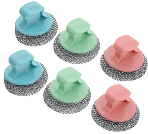 FOMIYES 6stücke Küchen-scheuerschwämme Mit Handlichem Griff Abnehmbar Robustes Edelstahl-Design Kratzfrei Für Beschichtete Und Gusseiserne Töpfe Vielseitig Einsetzbar Zur Gründlichen Topfr