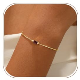 VIROMY Damarmband med födelsesten och fint venetianskt nät, födelsedagspresent till mamma, fru eller flickvän, vänskapssmycken, 8.26 inches, Mässing, Ametist
